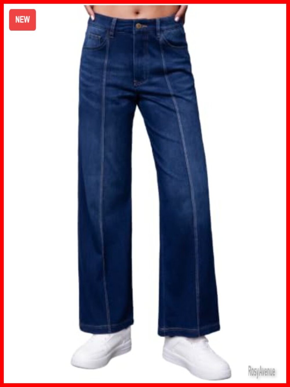Women's High Waist Wide Leg Stretch Jeans Front Seam 5-Pocket Denim